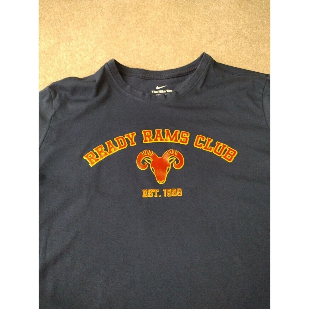 The Nike Tee Man's XL Navy Ready Rams Club Graphic Dri Fit Long Sleeve Crew Neck